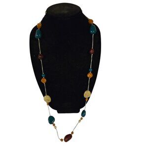 Beaded Necklace Multi-Color Stones on Rope Chain